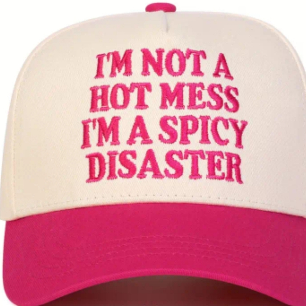 NEW I'm a Spicy Disaster White & Pink Trucker Hat